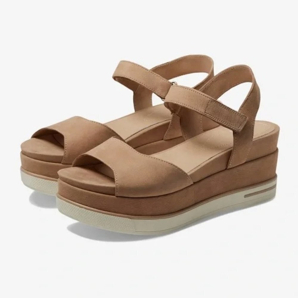 🌞 Eileen Fisher Beige Barley Beck Sporty Platform Wedge Heeled Sandals - Picture 3 of 11